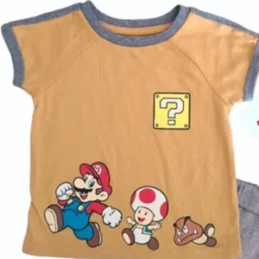 Nintendo Kids Short Sleeve Tee - Yellow with Mario Characters